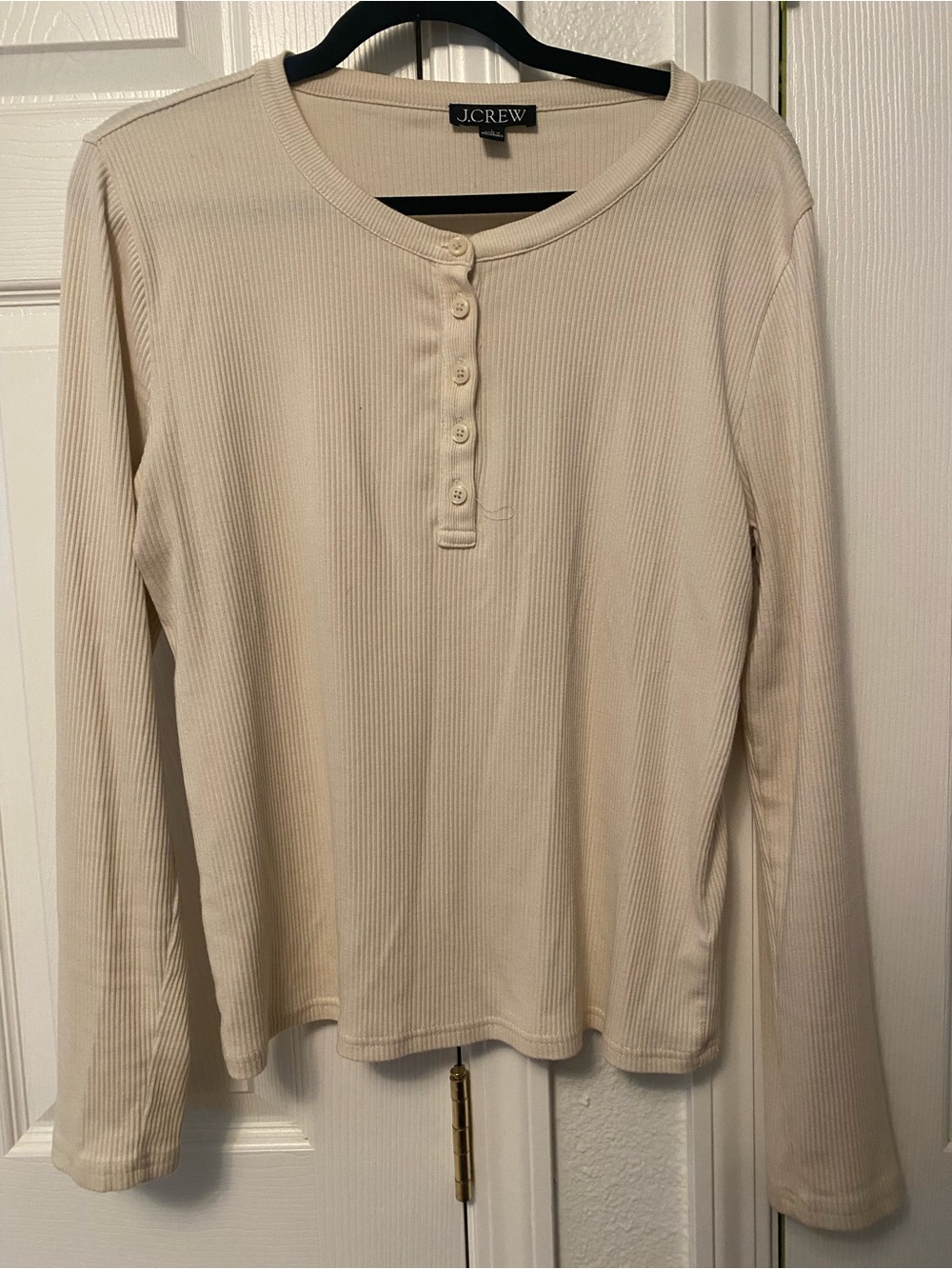 J. Crew Cream Ribbed Henley Long Sleeve Top